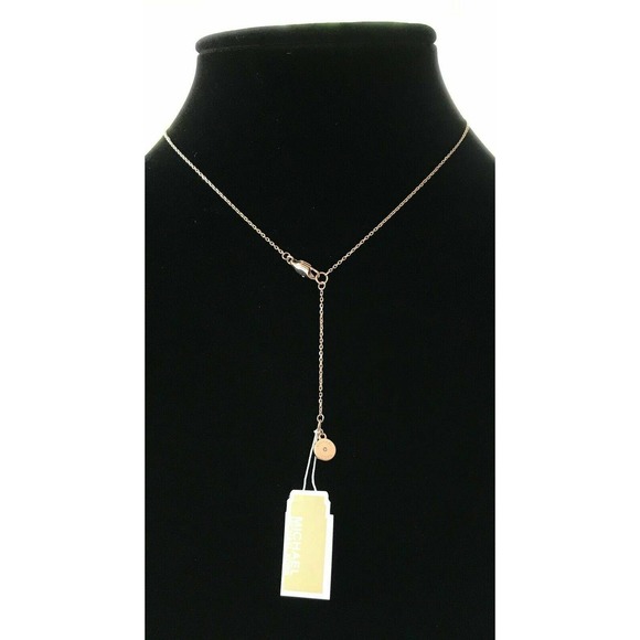 Michael Kors Iconic Cut-Out MK Logo w/ Crystals Pendant Necklace Silver New Tg - Picture 5 of 8